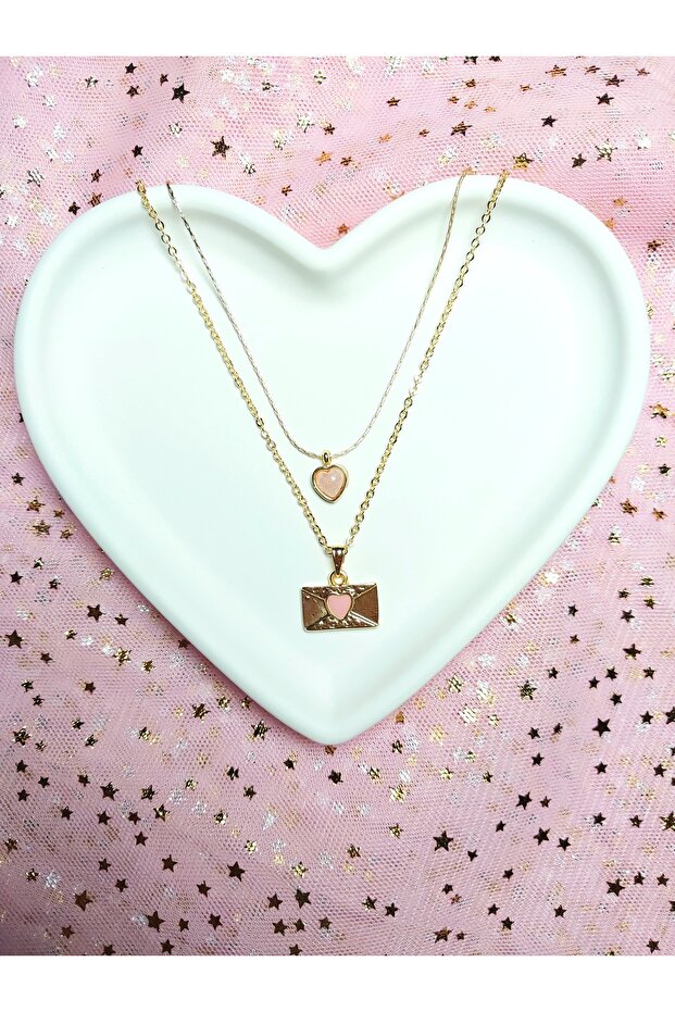 Minimal Kalp Ve Mektup Kolye Seti, Charm Kolye Set - 4