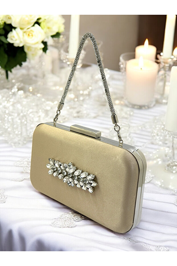 Nude Color Satin Stone Handle Women's Evening Dress Bag
