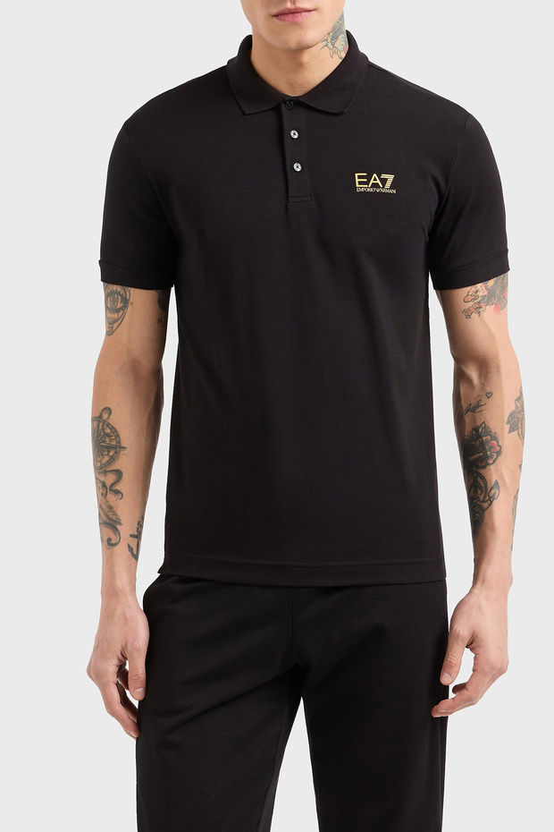Men's Regular Fit Logo Printed Short Sleeve Cotton Black Polo Neck T-Shirt