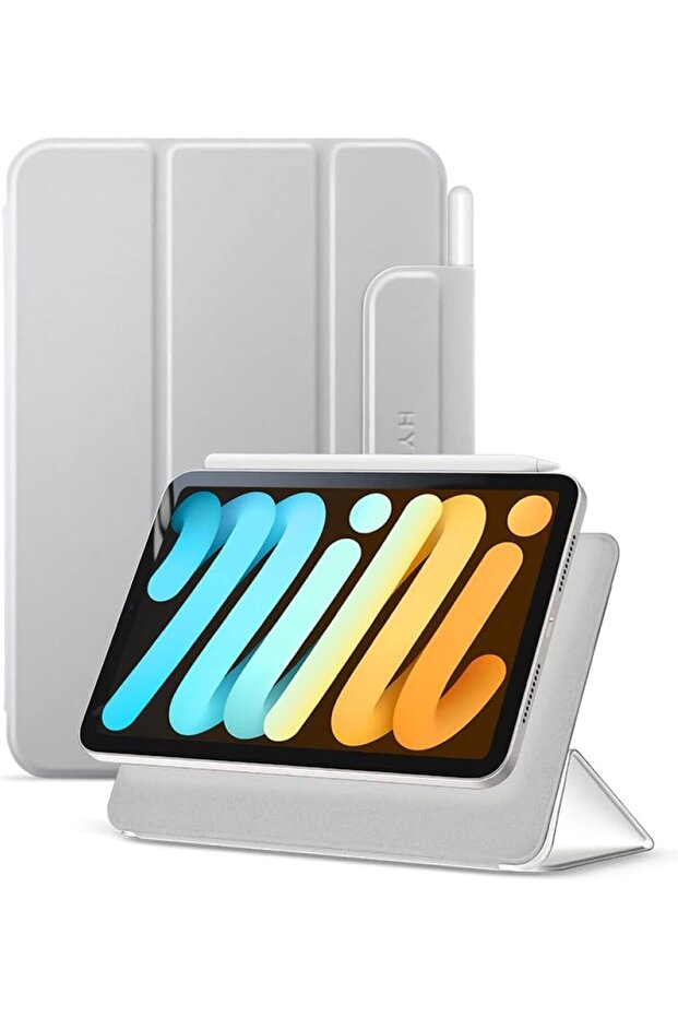 PU Leather Smart Folio Case Compatible with iPad Mini - 8.3" & ipad Pensils |- Gray
