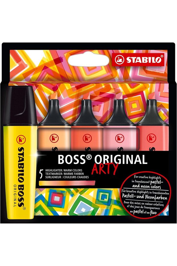 أقلام تمييز Boss Original Arty Card 5 بألوان دافئة - 5 قطع