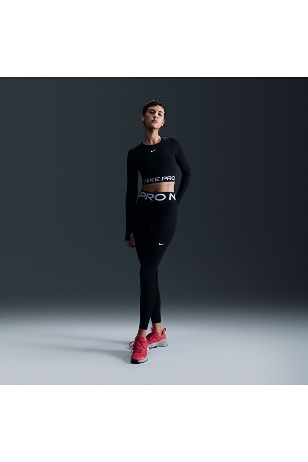 NIKE PRO DF 365 CROP LS - BLACK/(WHITE) - 6