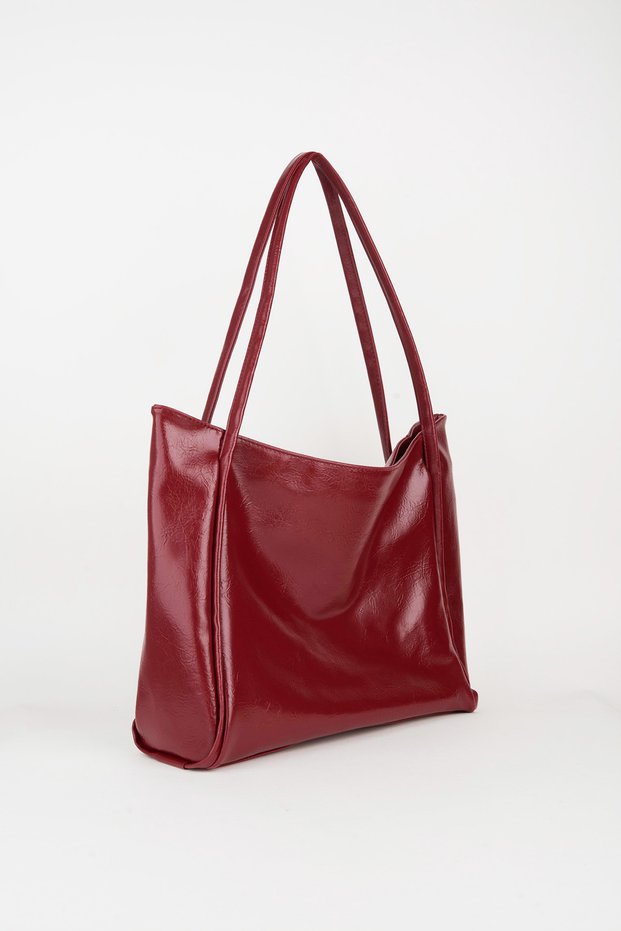 Women's Begonia Burgundy Wrinkled Faux Leather Large Size Zipper Closure Handbag and Shoulder Bag