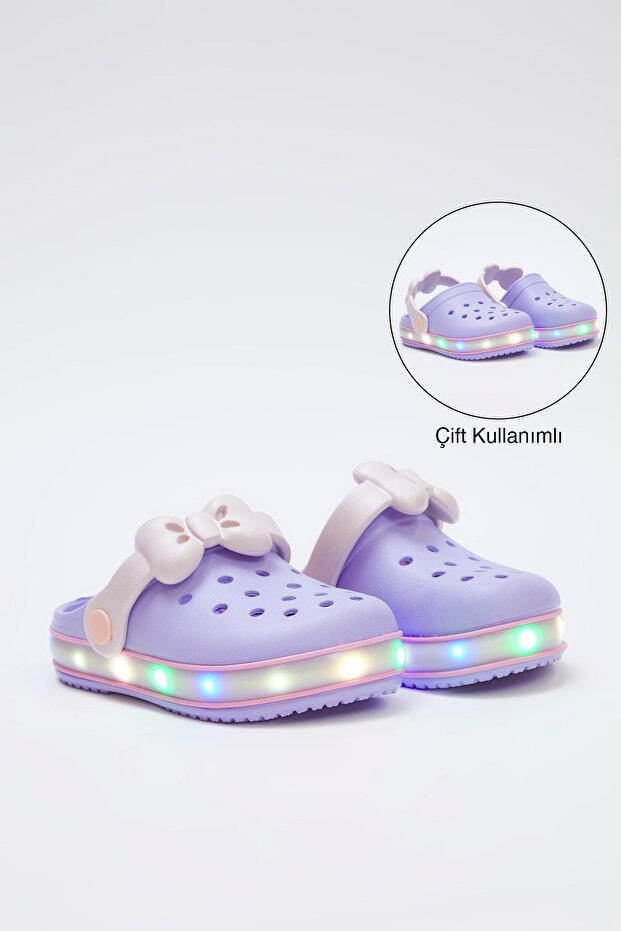 Lila Işıklı Fiyonklu Detaylı Hafif Taban Küçük Kız Çocuk Kids Eva Sandalet Terlik TAKSS25SD00045 - 2