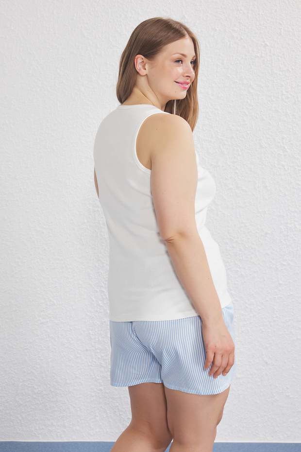 Mavi Çizgili Üst Örme Alt Dokuma Atlet&Şort Pijama Takımı TBBSS25AI00119 - 4