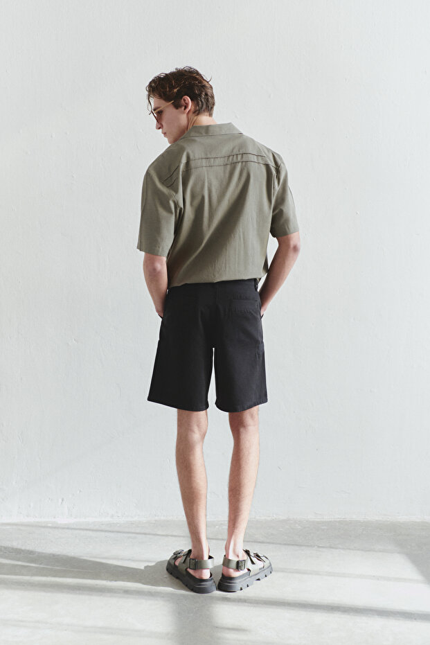 Haki Regular Fit Keten Karışımlı Gömlek TMNSS25GO00038 - 3