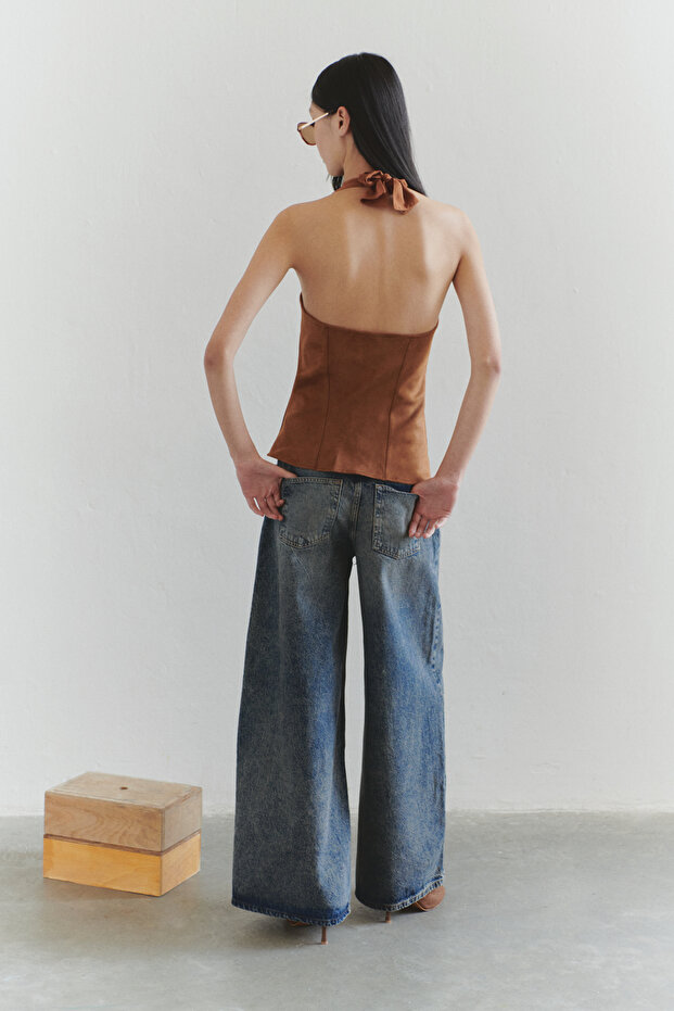 Kahverengi Regular Halter Yaka Boyundan Bağlamalı Yelek TWOSS25YE00079 - 3