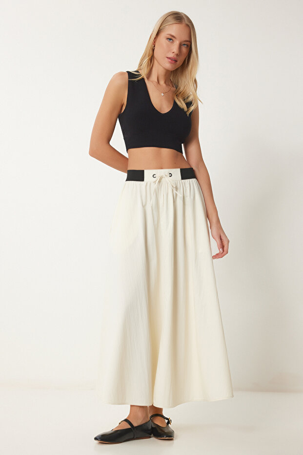 Women's Light Yellow Pocket Flared Parachute Skirt Hc00228