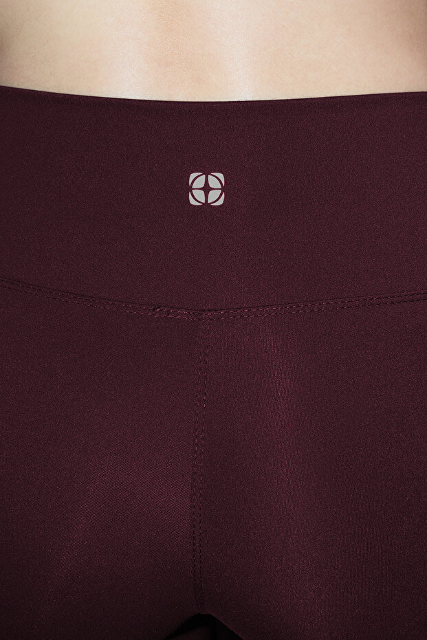 Bordo Soft Fırçalı Kumaş Reflektör Baskı Detaylı Tam Boy Örme Spor Tayt THMAW25TY00020 - 3