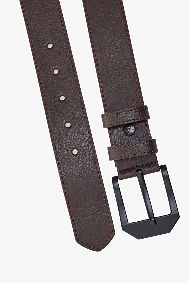 Erkek Siyah-Kahverengi 2'li Özel Ahşap Hediye Kutulu  Kot Kemeri Seti Damat Bohçası - 5