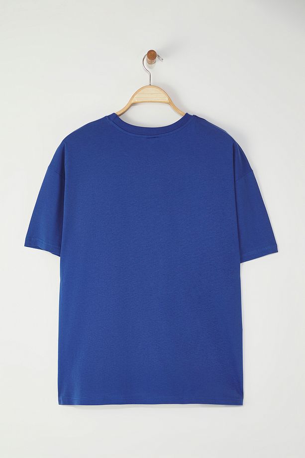 Indigo Bisiklet Yaka Geniş Kalıp Basklı Büyük Beden Örme Tshirt TBBSS25BF00033 - 7