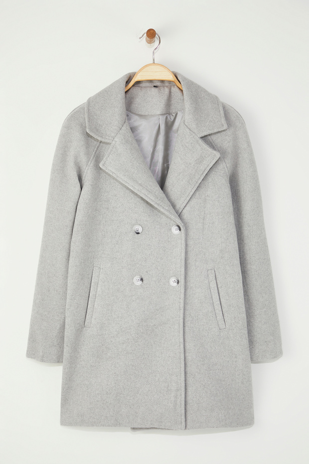 Szürke gyapjú kasmír kabát TWOAW21KB0017 - 6