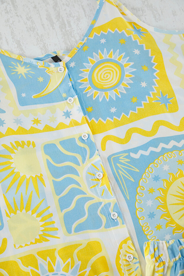 More Sustainable Mavi-Çok Renkli Geometrik Desenli Viskon Dokuma Pijama Takımı TBBSS25AI00048 - 5