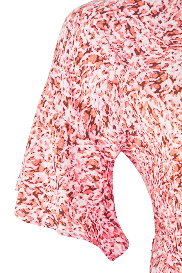Rózsaszín absztrakt mintás szőtt hasított ingruha TBBSS22EL1596 - 11