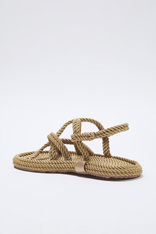 Camel Çapraz Bantlı Halat İpli Kadın Hasır Sandalet TAKSS25SD00056 - 7