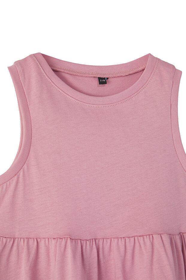 Pembe-Mint Kız Çocuk Basic Kolsuz Mini Örme Elbise TKDSS25EL00015 - 3