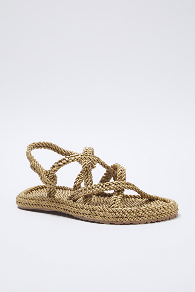 Camel Çapraz Bantlı Halat İpli Kadın Hasır Sandalet TAKSS25SD00056 - 5