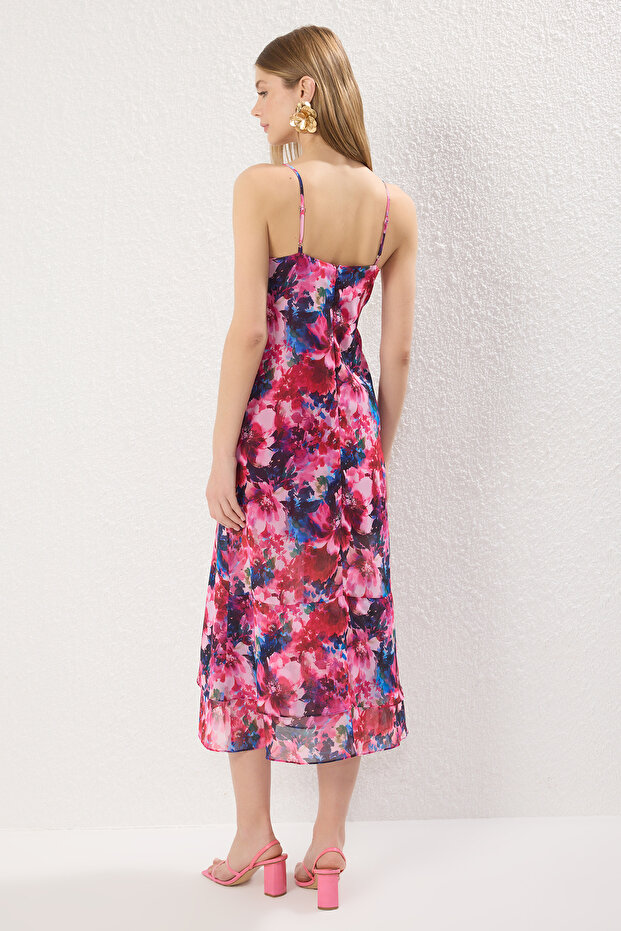 Pembe Çiçekli Maxi Dokuma Elbise TWOSS25EL00658 - 4