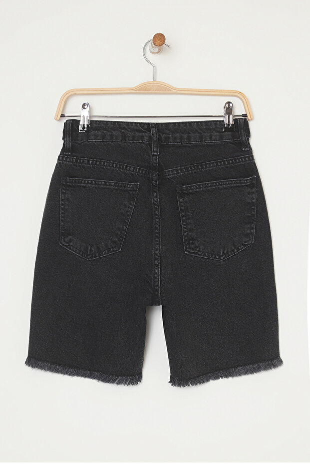 Siyah Düğme Detaylı Yüksek Bel City Boy Denim Şort TWOSS25SR00204 - 6