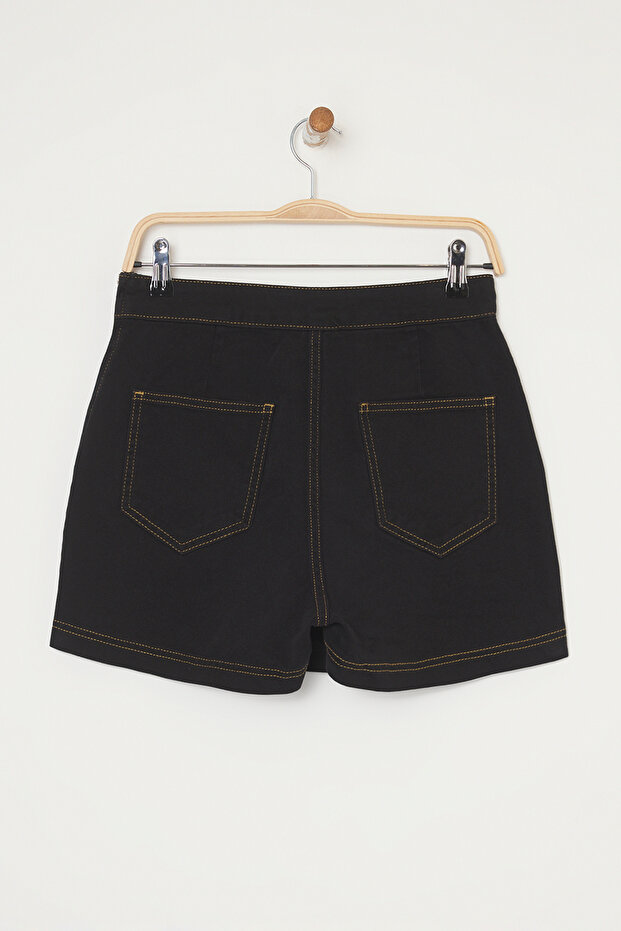 Siyah Kruvaze Normal Bel Mini Denim Şort Etek TWOSS25SR00046 - 8