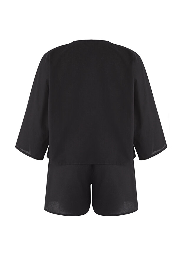 Siyah Bağlama Detaylı Beachwear Büyük Beden Alt-Üst Takım TBBSS25CP00001 - 8