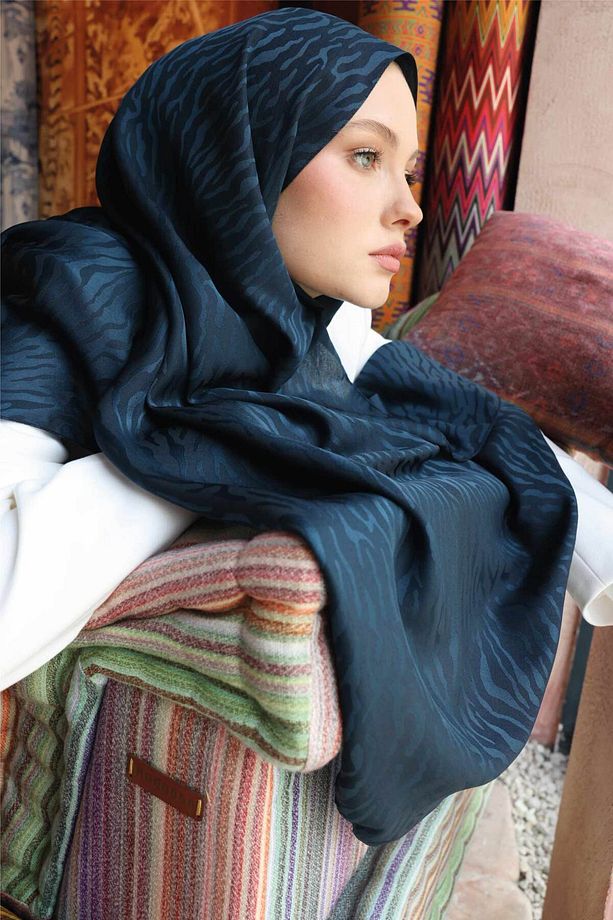 Zebra Desen Şal - Akşam Mavi - 1