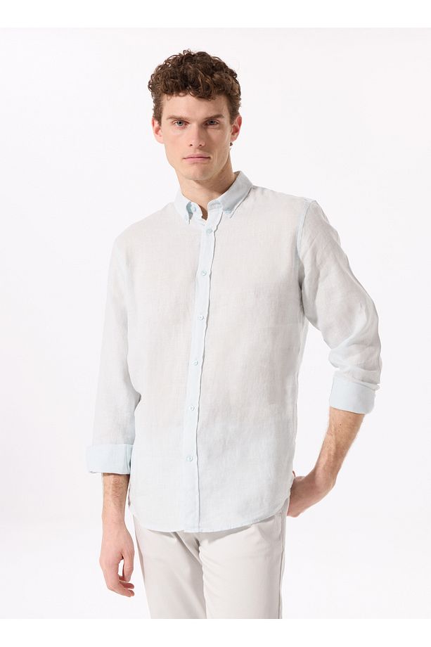 Mavi Erkek Düğmeli Regular Fit %100 Keten Gömlek F5SM-GML 2767 - 1