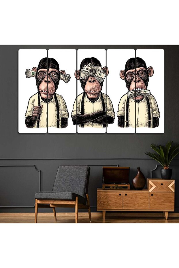 3 Maymun, Dolar - 5 Parçalı Tablo - 1
