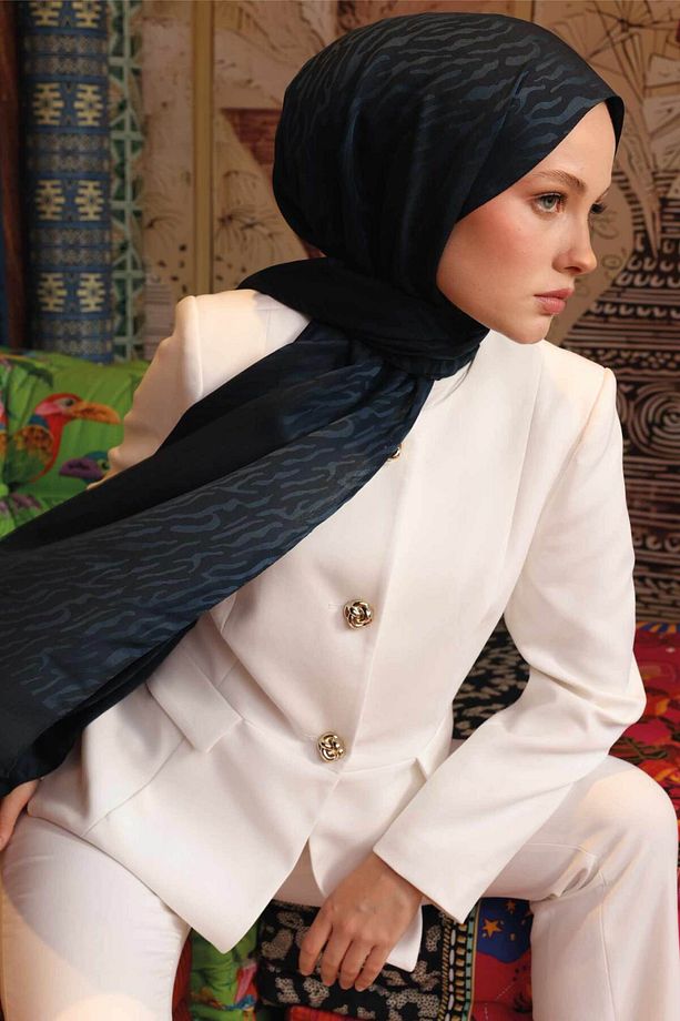 Zebra Desen Şal - Akşam Mavi - 4