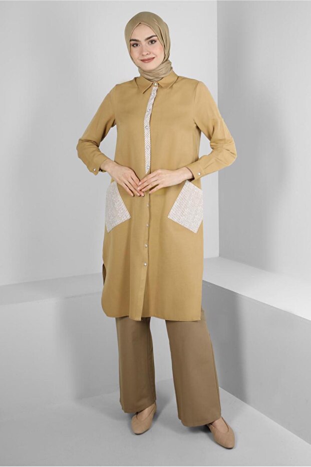 LONG TUNIC WITH STRIP DETAIL BUTTON 43636 - 1