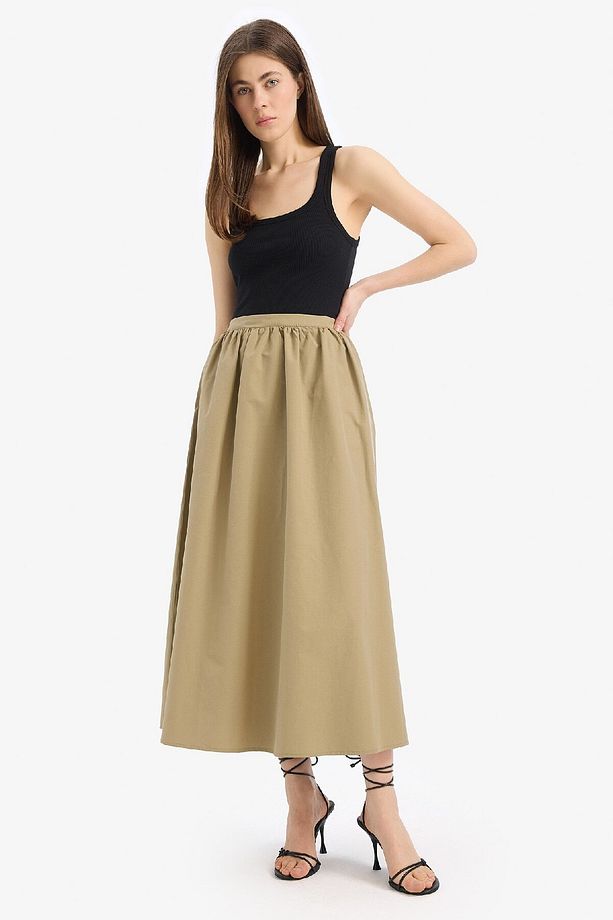 A Kesim Normal Bel Yarım Astar Poplin Midi Etek E8700AX25SP - 3