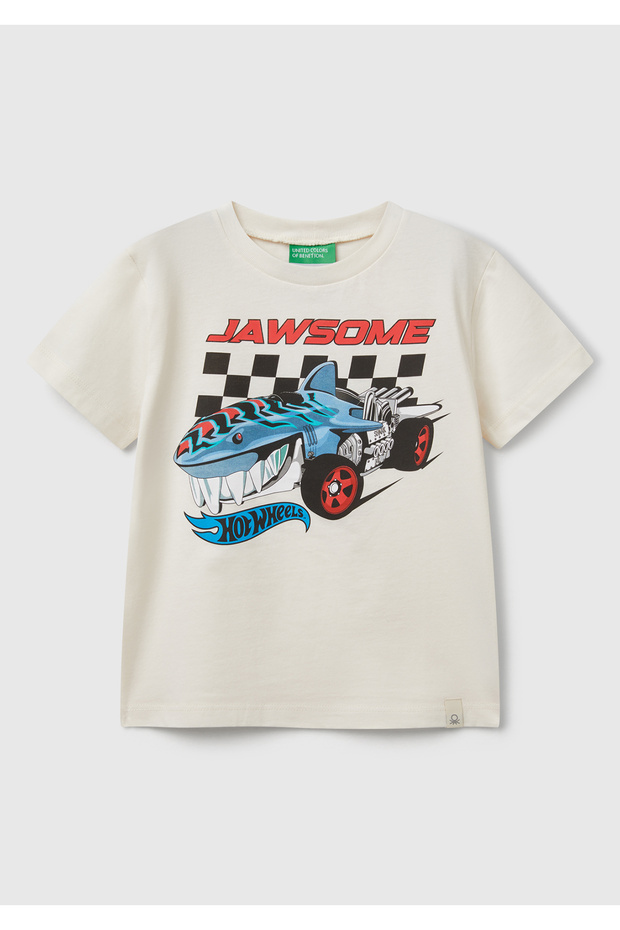 Boy's Ecru Hot Wheels Printed Logo Label T-Shirt