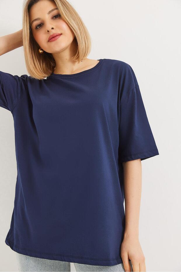 Oversize Crew Neck Basic Tshirt Navy Blue