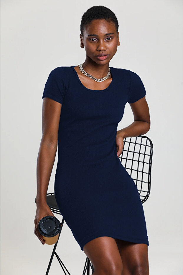 Kadın Basic Fitilli Elbise - 1