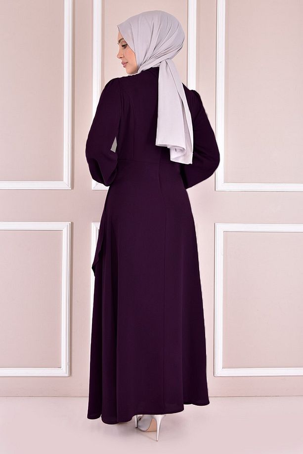 Taş Detay Elbise Mürdüm Asm2507 - 5