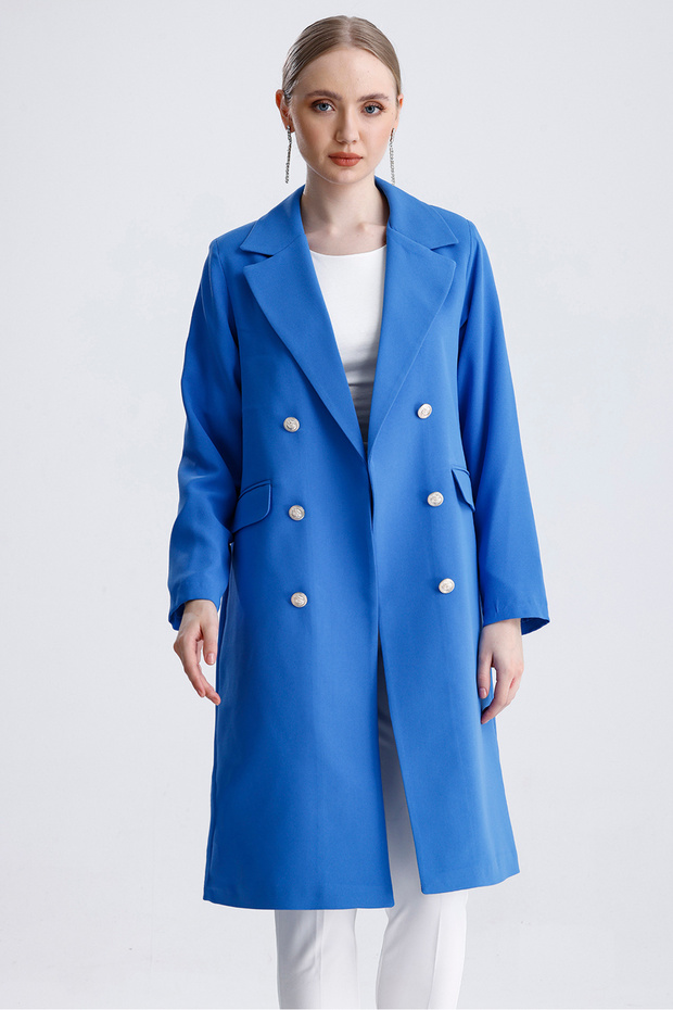 Women's Button Detailed Lined Long Oversize Blazer Jacket