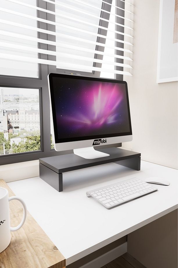 Kula Ekran Monitor Stant Altı Altlığı Organizer Stand Yükseltici Sehpa Siyah - 3