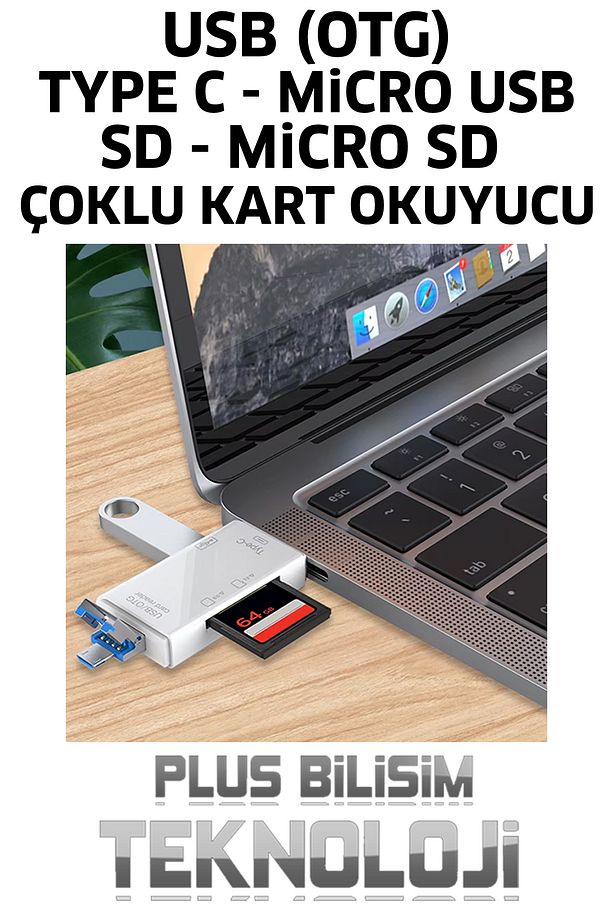 Type C, Micro USB, USB, Otg 6 in 1 Kart Okuyucu Adaptör Usb Otg Hub Type C Çoklu Plus Bilişim - 6