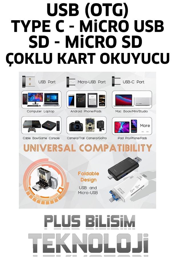Type C, Micro USB, USB, Otg 6 in 1 Kart Okuyucu Adaptör Usb Otg Hub Type C Çoklu Plus Bilişim - 4