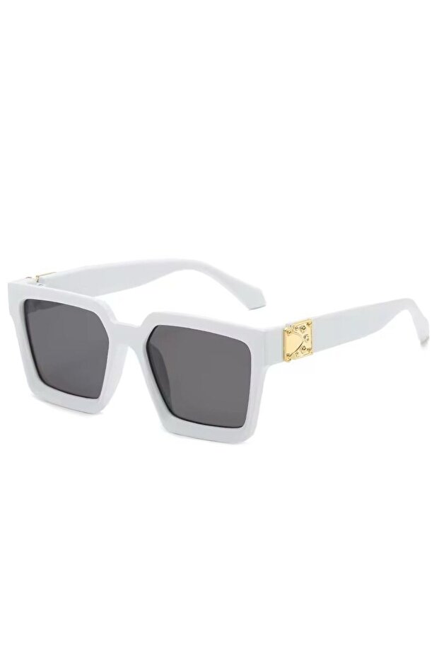 Women's White Thick Framed Square Sunglasses – Gold Detail