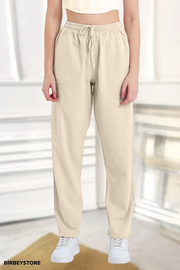 Linen Trousers Hambez Bottom Sweatpants Comfortable Fit Large Size Hambe Unisex Relaxed Size Range M-6Xl (Beige)