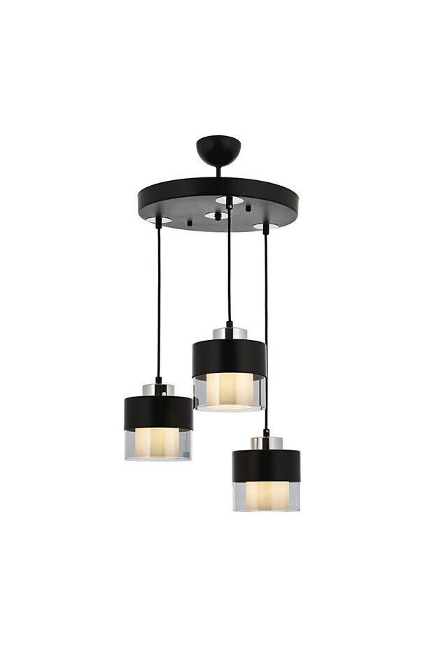 Eslem 3'lü Yuvarlak Siyah Krom Füme Camlı Avize - 1