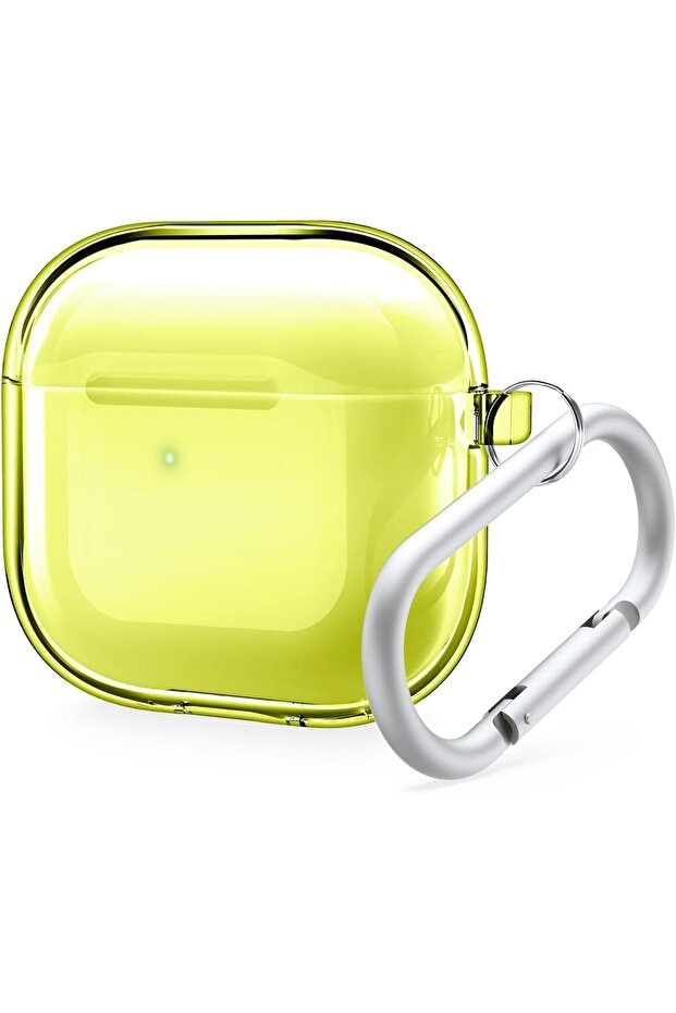 Clear Hang compatible with AirPods 4 case cover (2024) with Carabiner - Neon Yellow