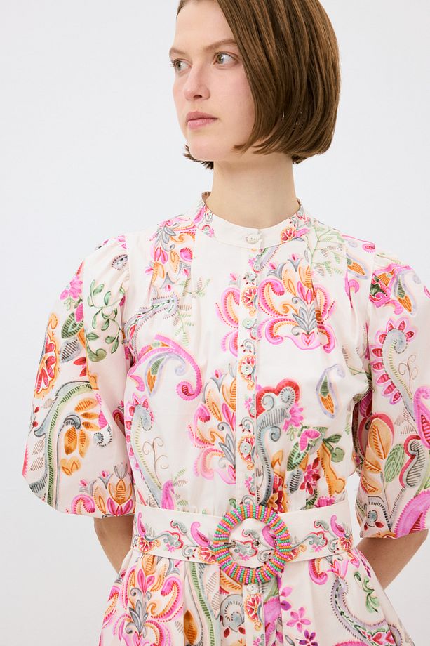 Desenli Poplin Elbise - 3