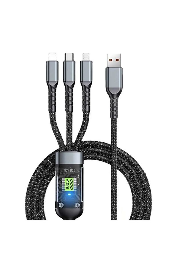 3in1 100 Watt 2 Metre Halat Örgü Kırılmaz Uç Hızlı Şarj ve Data Kablosu - 2