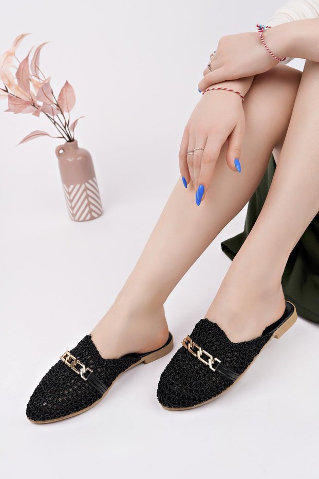 Hst-40 Buckle Straw Women's Slippers Knitted Outdoor and Home Slippers