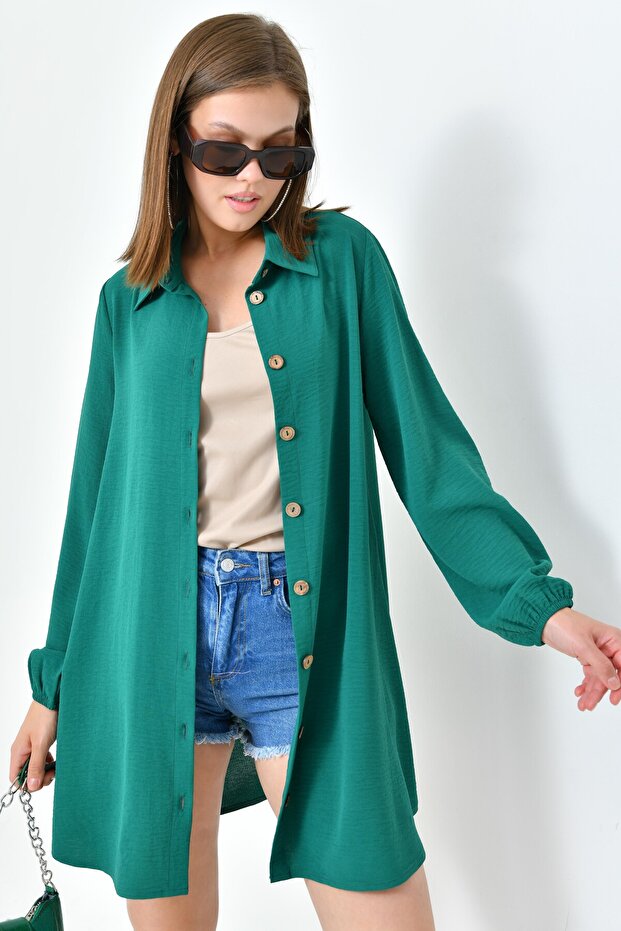 تونيك أخضر زمردي - أزرار خشبية - 6