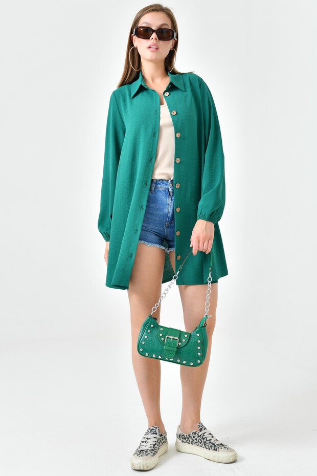 تونيك أخضر زمردي - أزرار خشبية - 3