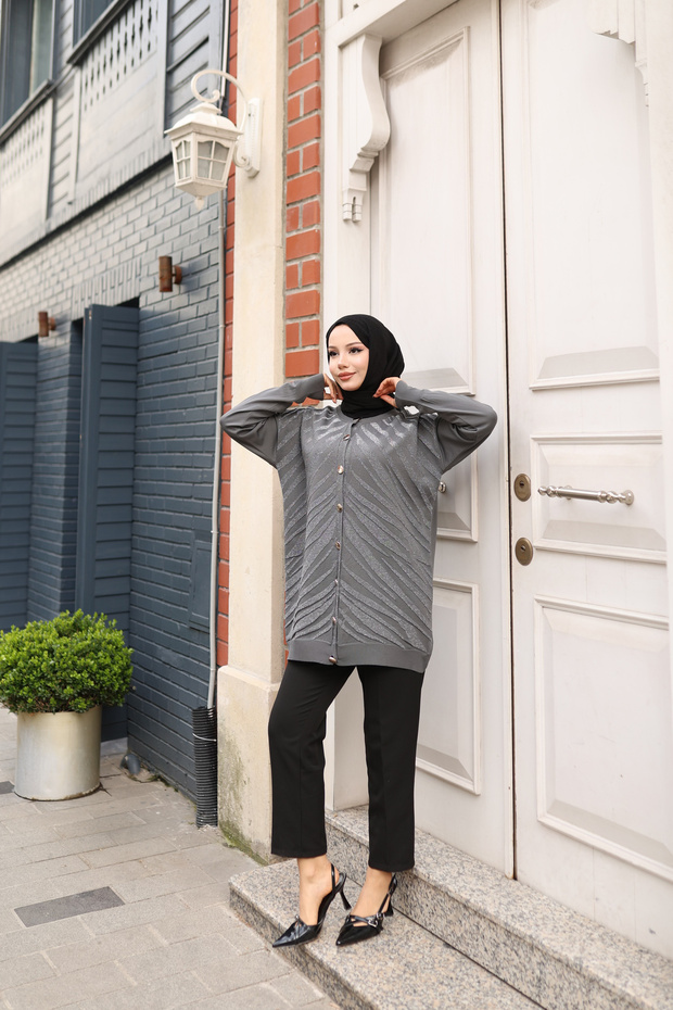 Kadın Merserize Simli Desenli Tesettür Tunik - 6