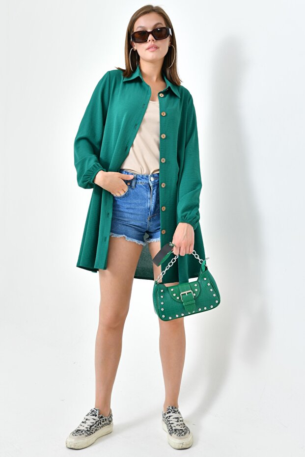 تونيك أخضر زمردي - أزرار خشبية - 5